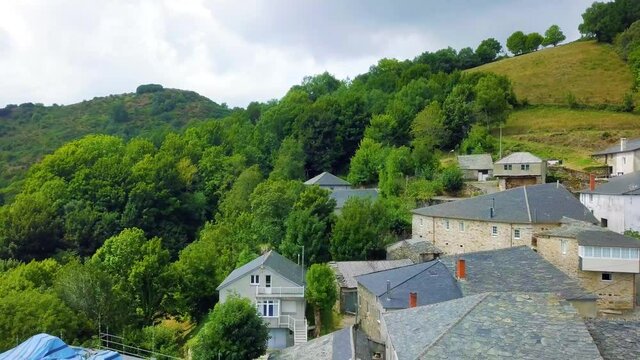 aerial images of a mountain town of medieval origin in the caurel mountains, lugo.camino de santiago