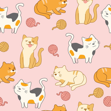 Cute cat seamless pattern for fabric, linen, textiles and wallpaper