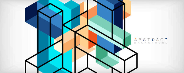 Abstract background. 3d cubes, cubic elements and blocks. Techno or business concept for wallpaper, banner, background, landing page