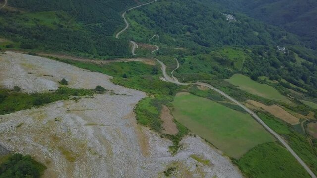 aerial view of a slate mine in the green mountains of galicia, lugo, caurel