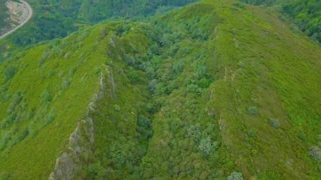 aerial view of the old Roman gold mine "a toca" on the green mountains of Caurel