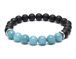 mineral bracelet, bracelet jewelry made of different types of round gemstone beads. onyx, chalcedony