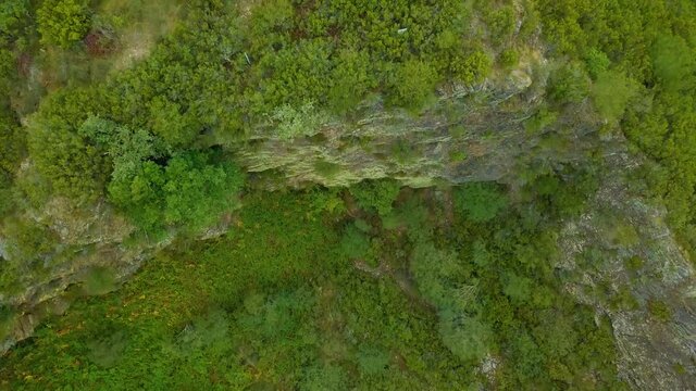 aerial view of the old Roman gold mine "a toca" on the green mountains of Caurel