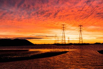 power lines at sunset