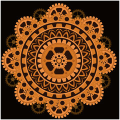 Mandala of mechanisms and gears in steampunk style. Vector illustration.