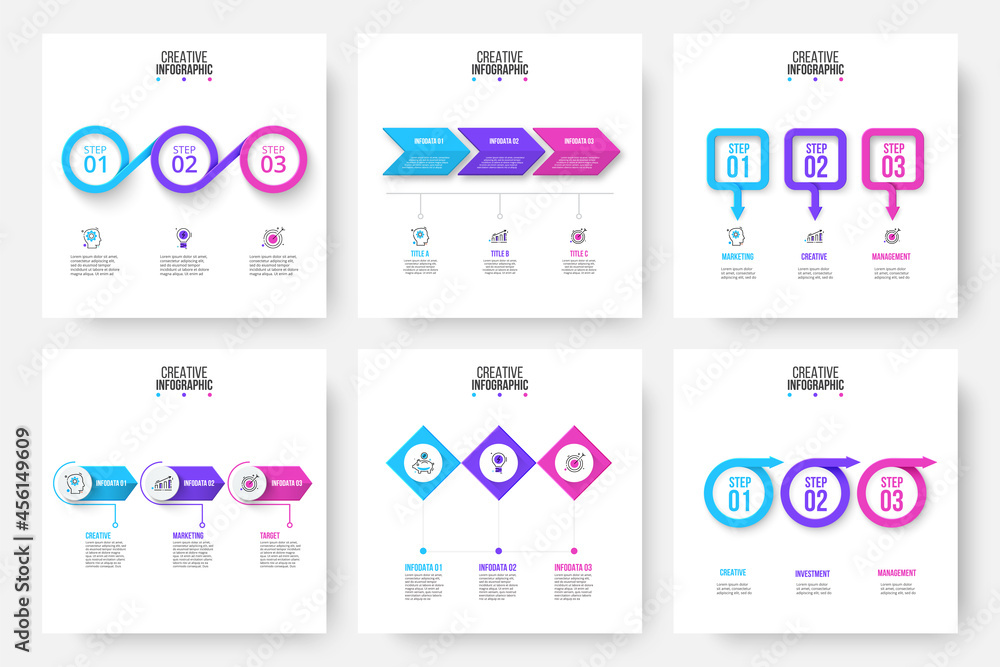 Poster nine slides with infographics elements for business presentation. vector info graphic design templat