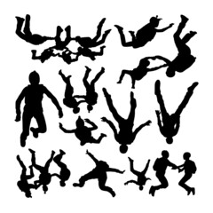 Skydiving silhouettes. Good use for symbol, logo, web icon, mascot, sign, or any design you want.	