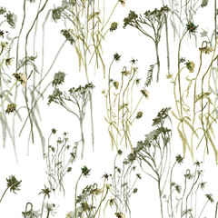 Dri grass watercolor on white background seamless pattern for all prints.
