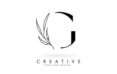 G letter logo design with elegant and slim leaves vector illustration.