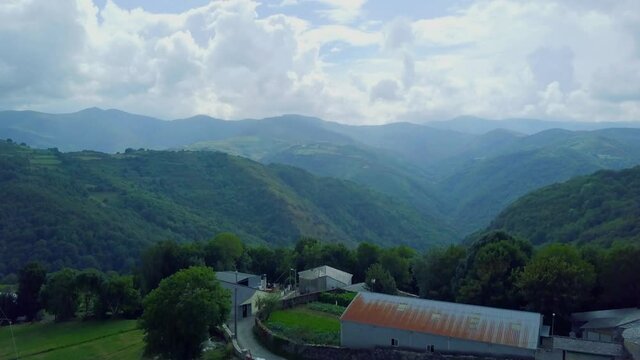 aerial view.clouds forming a summer storm over the green mountains of Caurel, Galicia