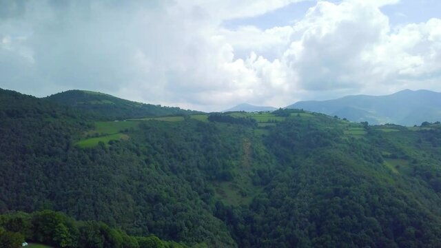 aerial view.clouds forming a summer storm over the green mountains of Caurel, Galicia