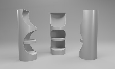 Cylindrical Shape POS Shelf Displays. Advertising Floor Stand Mock-up. 3D render