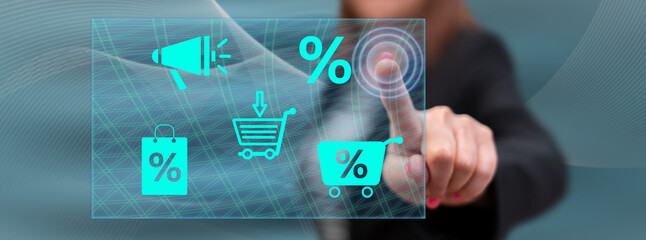 Woman touching a discount concept