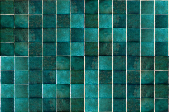 Green Ceramic Tile Background. Old Vintage Ceramic Tiles In Green To Decorate The Kitchen Or Bathroom 