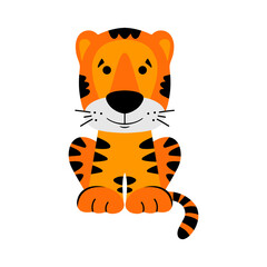 Cute tiger. Vector illustration, isolated on a white background. Concept for children print.