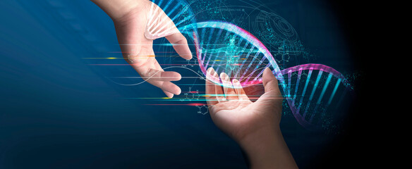 DNA concept of new ideas with Digital Virtual analysis chromosome DNA test of human in situations...