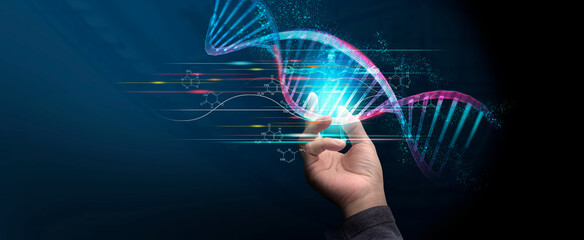 DNA concept of new ideas with Digital Virtual analysis chromosome DNA test of human in situations...