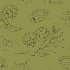 Olives and olive branch seamless vector pattern