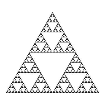 Detailed Sierpinski triangle construction. Mathematical geometric endless fractal triangle. Pyramid with an infinite pattern isolated on white