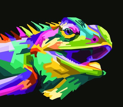 colorful iguana chameleon reptil pop art portrait isolated decoration ready to print poster design