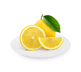 lemons with on plate isolated on white background