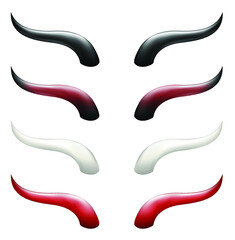 Devil horns vector illustration set. Red, Black and white horn collection. Demon horns isolated.