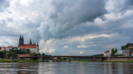 Fototapeta premium View from the Elbe river at Meissen and the Albrechtsburg