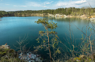 Korostyshevsky quarry flooded granite quarry on the outskirts of the city of Korostyshev, Zhytomyr region, an attraction. Landscape
