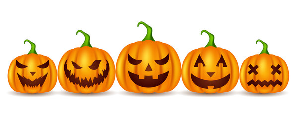 Scary pumpkin with different face expression. Vector illustration