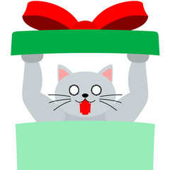 プレゼント箱から飛び出す猫のイラスト