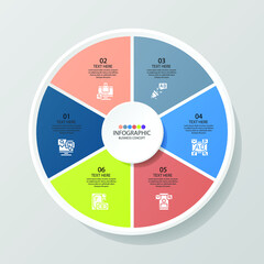Basic circle infographic template with 6 steps, process or options, process chart, Used for process diagram, 