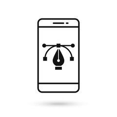 Mobile phone flat design icon with pen tool sign.