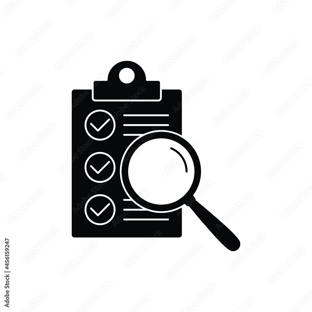 Poster clipboard with checklist icon and search icon vector check mark sign