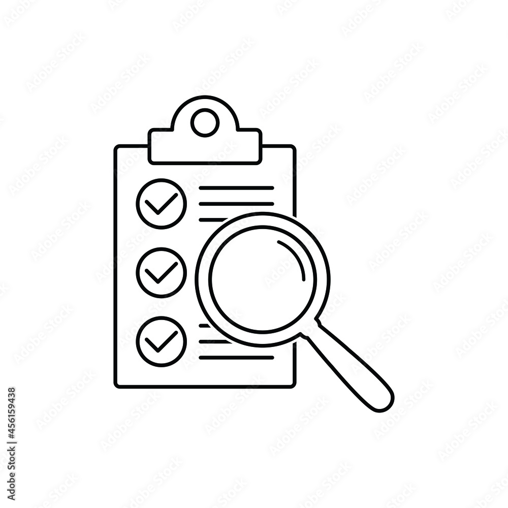 Poster clipboard with checklist icon and search icon vector check mark sign