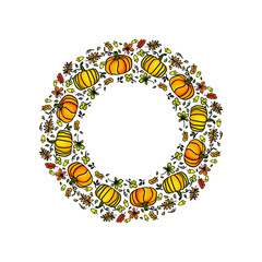 frame made of colorful pumpkin  and fall leaveth for thanksgivin card