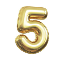 Pink metallic balloon font 3d rendering, number 5