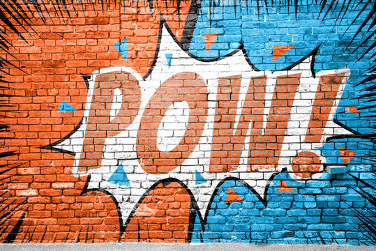 Pow! Comic Style Graffiti Lettering on Brick Wall 