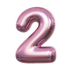 Pink metallic balloon font 3d rendering, number 2