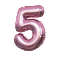 Pink metallic balloon font 3d rendering, number 5