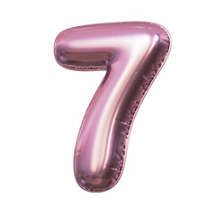 Pink metallic balloon font 3d rendering, number 7