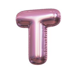 Pink metallic balloon font 3d rendering, letter T