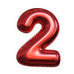 Pink metallic balloon font 3d rendering, number 2