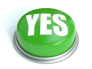 Green Yes button isolated on white background 3d rendering