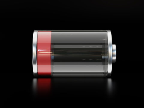 Empty battery icon on black background 3d rendering