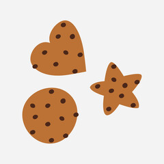 Homemade chocolate chip cookie. Oatmeal cookies with chocolate, on white background