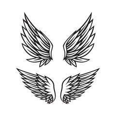Set of black and white angel wings vector