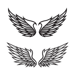 Set of black and white angel wings vector