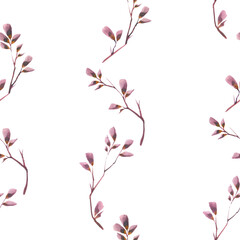 vintage decorative background with thin brown branches on white background.