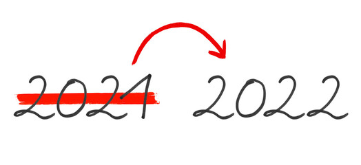 Jahr 2022 statt Jahr 2021 - Text mit Pfeil