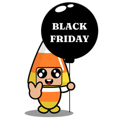 halloween candy mascot costume illustration cute cartoon character holding black friday balloon